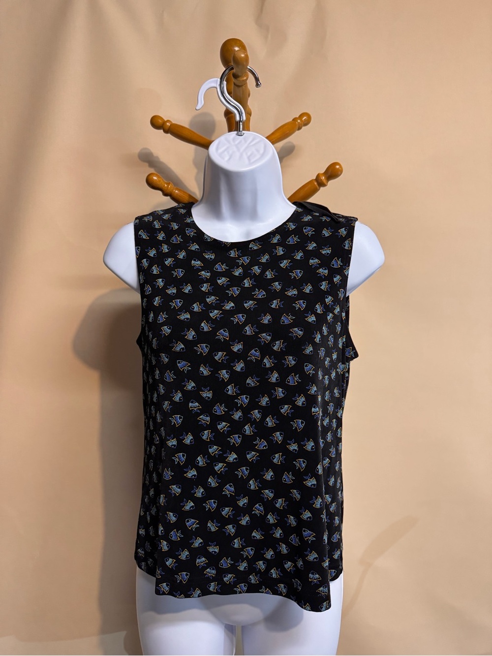 Women’s Ronni Nicole Petite Black Sleeveless Printed Top Size Petite Small